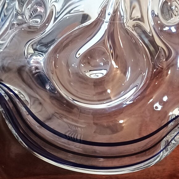 Vtg Lillian Vernon Cobal Ribbon Clear Art Glass Dish - Picture 5 of 5